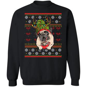 Pug Christmas Lights Ugly Christmas Sweater Funny Xmas Gift For Dog Lovers Graphic Design Printed Casual Daily Basic Sweatshirt - Thegiftio UK