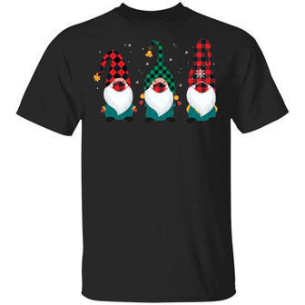 Three Gnomes Wearing Mask Buffalo Plaid Funny Quarantined Christmas Graphic Design Printed Casual Daily Basic Unisex T-Shirt - Thegiftio UK