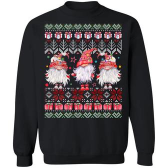 Three Red Gnomes Santa Gnomies Ugly Christmas Hoodie Graphic Design Printed Casual Daily Basic Sweatshirt - Thegiftio UK