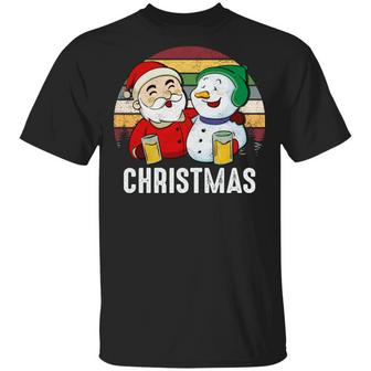 Vintage Santa Claus And Snowman Drinking Beer Ugly Christmas Graphic Design Printed Casual Daily Basic Unisex T-Shirt - Thegiftio UK