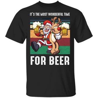 Vintage Xmas Santa And Red Nose Reindeer It’S The Most Wonderful Time For A Beer Ugly Christmas Funny Graphic Design Printed Casual Daily Basic Unisex T-Shirt - Thegiftio UK