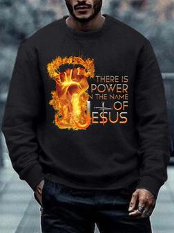 Men Power In The Name Of Jesus Letters Crew Neck Sweatshirt - Seseable
