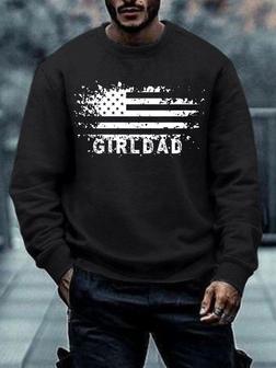 Men's Girl Dad America Flag Loose Casual Sweatshirt - Seseable