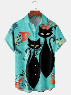 Men's Medieval Cat Print Casual Breathable Hawaiian Short Sleeve Shirt - Seseable