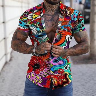 Men's Shirt 3d Print Abstract Turndown Street Casual Button-down Print Short Sleeves Tops Designer Casual Fashion Breathable Rainbow / Summer - Seseable