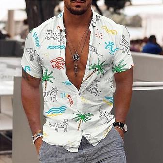 Men's Shirt 3d Print Coconut Tree Turndown Street Casual Button-down Print Short Sleeves Tops Designer Casual Fashion Breathable White / Summer - Seseable