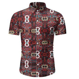 Men's Shirt 3d Print Color Block Turndown Street Casual Button-down Print Short Sleeves Tops Designer Casual Vintage Retro Red / Summer - Seseable