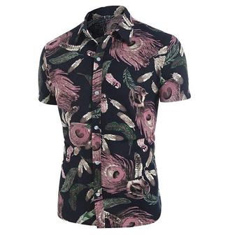 Men's Shirt 3d Print Feather Turndown Street Casual Button-down Print Short Sleeves Tops Designer Casual Vintage Retro Black / Summer - Seseable