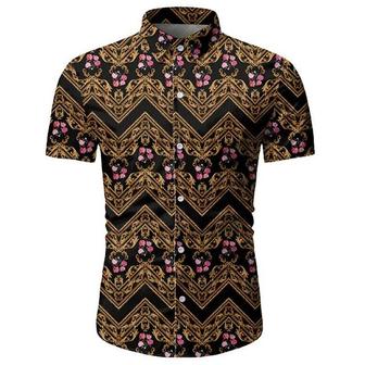 Men's Shirt 3d Print Floral Geometry Turndown Street Casual Button-down Print Short Sleeves Tops Designer Casual Vintage Retro Yellow / Summer - Seseable