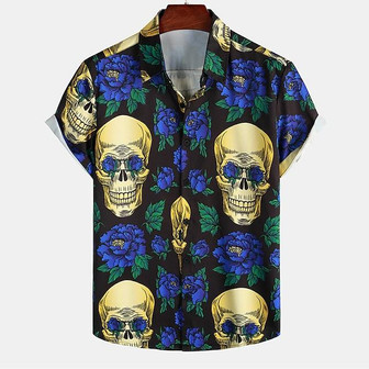 Men's Shirt 3d Print Floral Skull Turndown Halloween Street Button-down Print Short Sleeves Tops Designer Casual Vintage Cool Black / Summer | Seseable CA