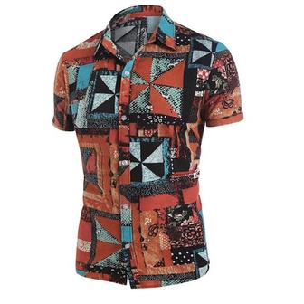 Men's Shirt 3d Print Geometry Turndown Street Casual Button-down Print Short Sleeves Tops Designer Casual Vintage Retro Orange / Summer - Seseable