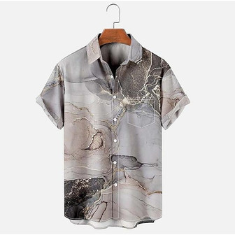 Men's Shirt 3d Print Gradient Turndown Street Casual Button-down Print Short Sleeves Tops Designer Casual Fashion Breathable Gray / Summer - Seseable