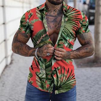 Men's Shirt 3d Print Leaves Turndown Street Casual Button-down Print Short Sleeves Tops Designer Casual Fashion Hawaiian Green / Summer - Seseable