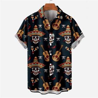 Men's Shirt 3d Print Skull Turndown Halloween Street Button-down Print Short Sleeves Tops Designer Casual Fashion Breathable Navy Blue / Summer - Seseable