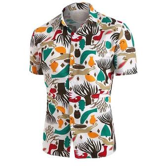 Men's Shirt 3d Print Tree Turndown Street Casual Button-down Print Short Sleeves Tops Designer Casual Vintage Retro White / Summer - Seseable
