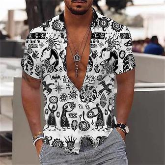 Men's Shirt 3d Print Tribal Turndown Street Casual Button-down Print Short Sleeves Tops Designer Ethnic Style Casual Vintage Black / Summer - Seseable