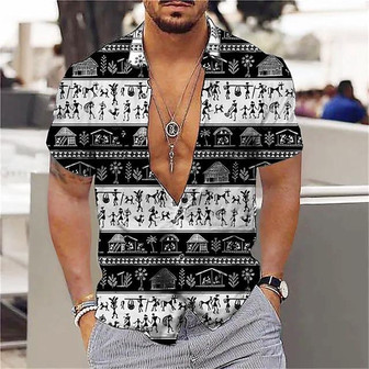 Men's Shirt 3d Print Tribal Turndown Street Casual Button-down Print Short Sleeves Tops Designer Ethnic Style Casual Vintage Black / Summer - Seseable