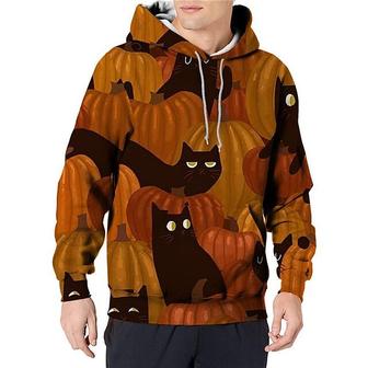 Men's Unisex Pullover Hoodie Sweatshirt Cat Graphic Prints Pumpkin Print Daily Sports 3d Print Casual Streetwear Hoodies Sweatshirts Orange - Seseable