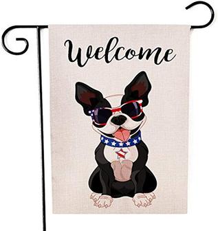 Welcome Garden Flag Double Sided Cute Boston Terrier Celebrating Yard Outdoor Flag 12 X 18 Inch - Thegiftio UK