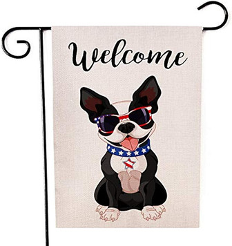 Welcome Garden Flag Double Sided Cute Boston Terrier Celebrating Yard Outdoor Flag 12 X 18 Inch - Thegiftio