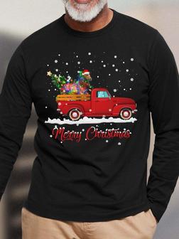 Men Christmas Tree Horse Snow Truck Casual Long Sleeve Tops - Seseable