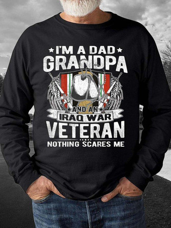 Men Dad Grandpa Iraq War Veteran Nothing Scares Me Casual Crew Neck Sweatshirt - Seseable