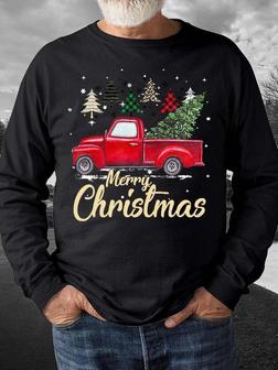 Men Christmas Tree Truck Crew Neck Casual Regular Fit Sweatshirt - Seseable