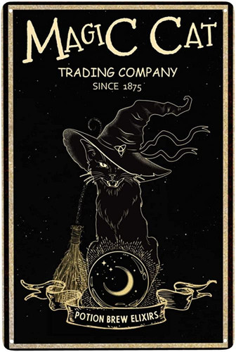 Magic Cat Metal Tin Poster Plaque Decoration, Vintage Tin Signs Iron Painting Plaque Wall Decoration For Home Kitchen Bathroom Den Bar Mural, 8x12 Inches - Thegiftio UK