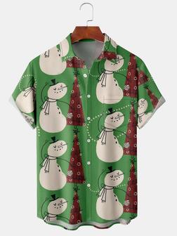 Casual Style Holiday Series Retro Christmas Snowman And Christmas Tree Elements Pattern Short-sleeved Shirt Print Top Christmas Gift - Seseable