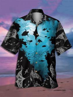 Marine Graphic Men's Casual Short Sleeve Hawaiian Shirt - Seseable