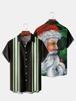 Men's Back Christmas Print Casual Breathable Pocket Bowling Short Sleeve Shirt Gift For Him - Seseable