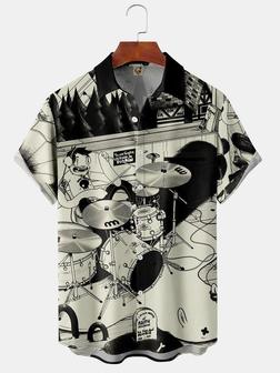 Men's Band Casual Hand Painted Short Sleeve Shirt - Seseable