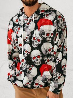 Men's Black Christmas Print Fashion Hooded Long Sleeve Sweatshirt - Seseable