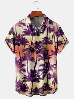 Men's Botanical Coconut Print Casual Short Sleeve Hawaiian Shirt - Seseable