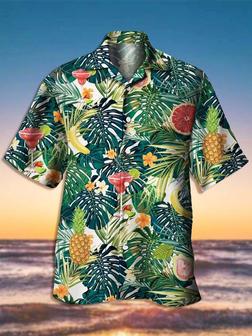 Men's Botanical Fruit Print Casual Breathable Short Sleeve Hawaiian Shirt - Seseable