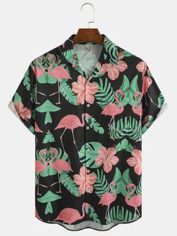 Men's Botanical Print Casual Breathable Short Sleeve Hawaiian Shirt - Seseable