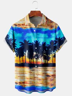 Men's Botanical Print Casual Breathable Short Sleeve Hawaiian Shirt - Seseable