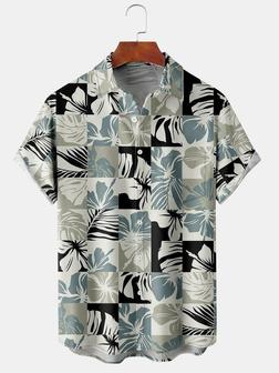 Men's Botanical Print Casual Fabric Fashion Pocket Lapel Short Sleeve Shirt - Seseable