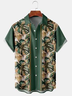 Men's Botanical Print Casual Short Sleeve Hawaiian Shirt - Seseable