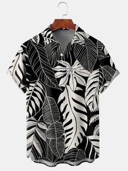 Men's Botanical Print Casual Short Sleeve Hawaiian Shirt With Chest Pocket - Seseable