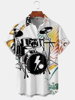 Men's Casual Drum Sets Coloured Printed Short Sleeve Shirt - Seseable