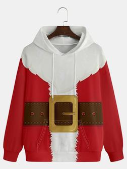 Men's Christmas Costume Santa Print Fashion Hooded Long Sleeve Sweatshirt - Seseable