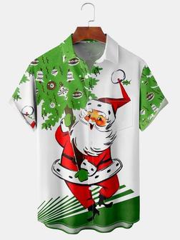 Men's Christmas Print Casual Breathable Hawaiian Short Sleeve Shirt - Seseable