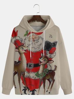 Men's Christmas Santa Funny Print Fashion Hooded Long Sleeve Sweatshirt - Seseable