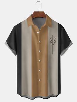 Men's Geometric Stripe Printed Wrinkle Resistant Moisture Wicking Fabric Fashion Hawaiian Lapel Short Sleeve Shirts - Seseable
