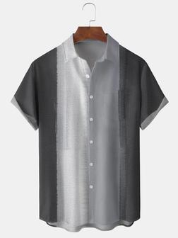 Men's Geometric Stripe Printed Wrinkle Resistant Moisture Wicking Fabric Fashion Hawaiian Lapel Short Sleeve Shirts - Seseable