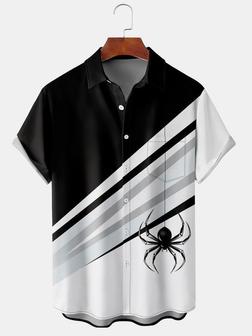 Men's Halloween Spider Print Casual Breathable Hawaiian Short Sleeve Shirt - Seseable
