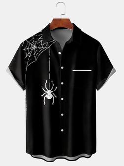Men's Halloween Spider Print Casual Breathable Short Sleeve Shirt - Seseable