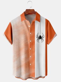 Men's Halloween Spider Print Casual Breathable Short Sleeve Shirt - Seseable