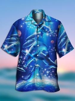 Men's Marine Element Print Casual Fabric Fashion Hawaiian Collar Short Sleeve Shirt - Seseable